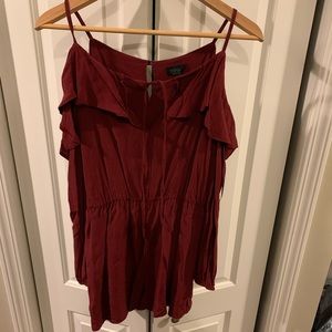 Burgundy long sleeve off shoulder short romper